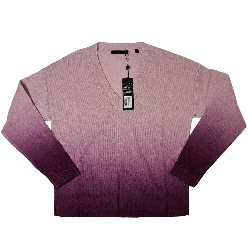 Greyson Anila Sweater 100% Cashmere Canyon Multi Ombre V-Neck NWT